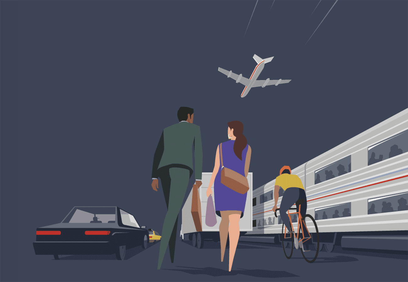 illustration of different transportation modes in urban life